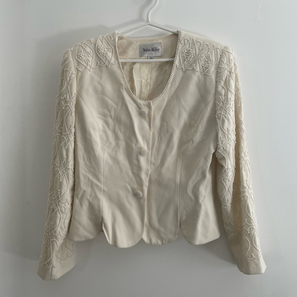 Vintage Nolan Miller Cream Beaded Embellished Jacket